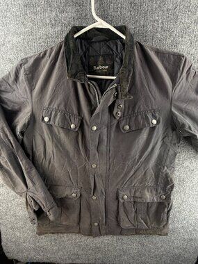 Barbour International Duke Waxed Jacket TR Women Full Zip Large Blue Gray Ladies